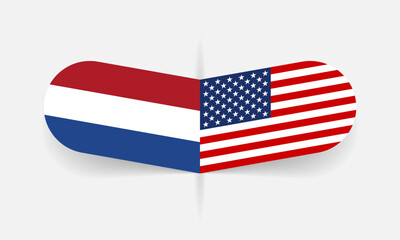 The Netherlands and USA flags. Dutch and American flag, national symbol design. Vector illustration.