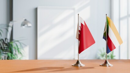 FLAGS OF BAHRAIN AND CONGO DEMOCRATIC REPUBLIC ON TABLE