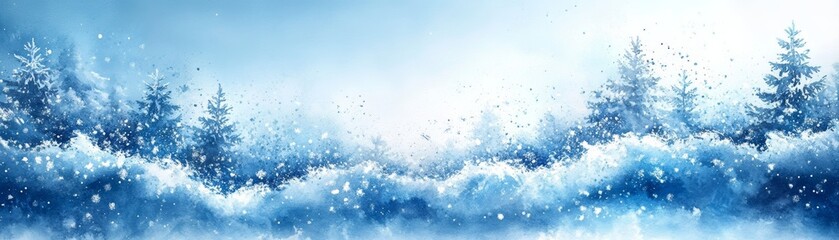 Fototapeta premium A serene winter landscape featuring snow-covered trees and a soft blue background, evoking calm and tranquility in a snowy scene.