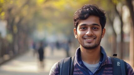 Naklejka premium Young Man in Casual Attire on College Campus