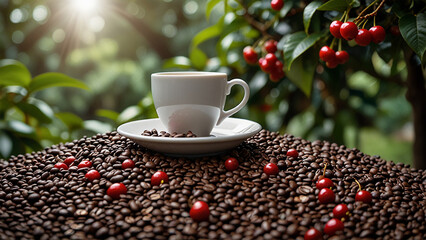 Elegant Coffee Beans and Cup Backgrounds for Stunning Designs | Rustic Coffee Beans and Cup Stock Images for Creative Projects | Premium Coffee Beans and Cup Backgrounds for Eye-Catching Visuals