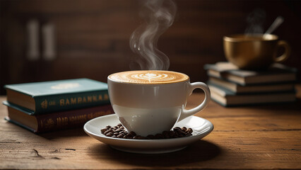 Fototapeta premium Elegant Coffee Beans and Cup Backgrounds for Stunning Designs | Rustic Coffee Beans and Cup Stock Images for Creative Projects | Premium Coffee Beans and Cup Backgrounds for Eye-Catching Visuals