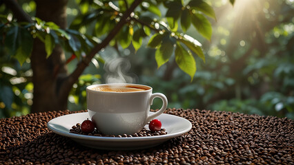 Elegant Coffee Beans and Cup Backgrounds for Stunning Designs | Rustic Coffee Beans and Cup Stock Images for Creative Projects | Premium Coffee Beans and Cup Backgrounds for Eye-Catching Visuals