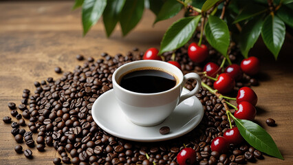 Elegant Coffee Beans and Cup Backgrounds for Stunning Designs | Rustic Coffee Beans and Cup Stock Images for Creative Projects | Premium Coffee Beans and Cup Backgrounds for Eye-Catching Visuals