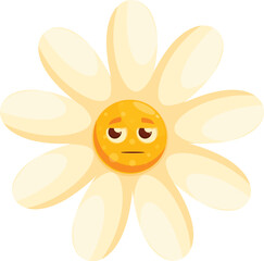 White daisy flower showing sad emotion on face