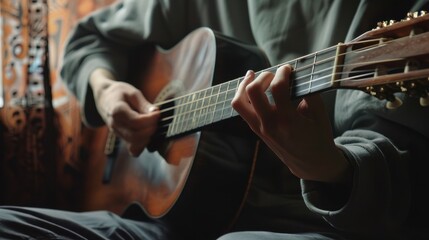 The hands playing guitar