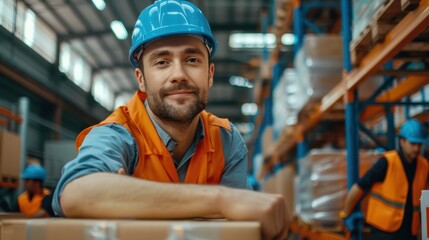 The warehouse worker in helmet
