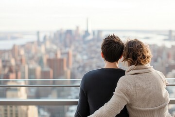 A couple sharing a quiet moment on a balcony overlooking the city, their connection embodying desire and lifelong commitment