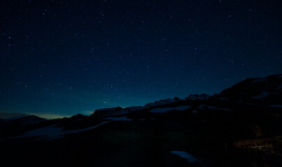 Starry sky in the Dolomites in South Tyrol, Italy.