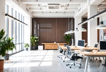 Blur focus of White open space office interior can be used as background, ai