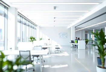 Obraz premium Blur focus of White open space office interior can be used as background, ai