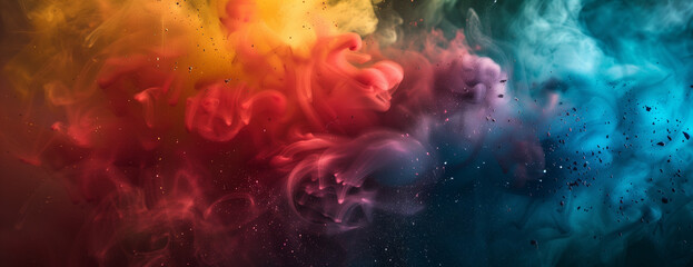 Fototapeta premium Rainbow powder dust explosion background color, abstract