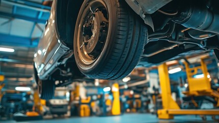 Fototapeta premium Car Undercarriage in a Garage