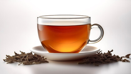 tea in a cup on a white background