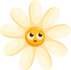 Cartoon illustration of a daisy flower showing a confused expression