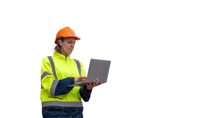 Engineers wearing safety gear, including hard hats examining survey a tablet standing industrial facility gas task or oil refinery engaged in a job requires high safety standards concept