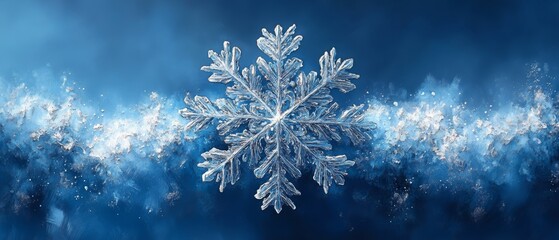 A stunning snowflake against a blue background, capturing the beauty of winter and the delicate nature of ice crystals.