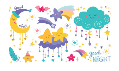 Obraz premium Childens magics set of images about sleeping. Good night!