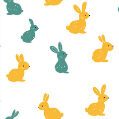 Obraz premium Seamless, Rabbit pattern, Hand-drawn rabbits, Pastel colors, Minimalist design, Cute rabbits, Soft colors, Simple drawing, White background, Negative space, Decorative design, Vector pattern, Nature i