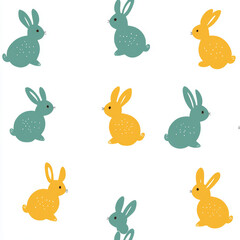 Fototapeta premium Seamless, Rabbit pattern, Hand-drawn rabbits, Pastel colors, Minimalist design, Cute rabbits, Soft colors, Simple drawing, White background, Negative space, Decorative design, Vector pattern, Nature i