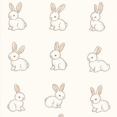 Seamless, Rabbit pattern, Hand-drawn rabbits, Pastel colors, Minimalist design, Cute rabbits, Soft colors, Simple drawing, White background, Negative space, Decorative design, Vector pattern, Nature i