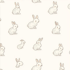 Seamless, Rabbit pattern, Hand-drawn rabbits, Pastel colors, Minimalist design, Cute rabbits, Soft colors, Simple drawing, White background, Negative space, Decorative design, Vector pattern, Nature i