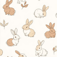 Obraz premium Seamless, Rabbit pattern, Hand-drawn rabbits, Pastel colors, Minimalist design, Cute rabbits, Soft colors, Simple drawing, White background, Negative space, Decorative design, Vector pattern, Nature i