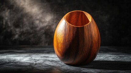 Carved Wooden Bowl on a Black Background