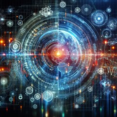 Obraz premium Digital backdround ideal for technological operations, neural networks, AI, data transmission and encryption, digital archives, audio and visual representations, scientific research 