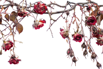 PNG Dried roses on thorny branches
