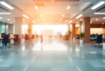 Modern bright office interior with furniture and daylight. Blurred background.