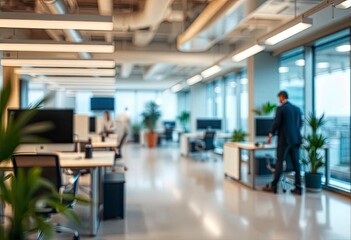Fototapeta premium Modern bright office interior with furniture and daylight. Blurred background., ai