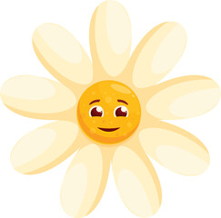 Cheerful cartoon daisy flower with a bright smiling face bringing joy and happiness