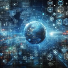 Fototapeta premium Digital backdround ideal for technological operations, neural networks, AI, data transmission and encryption, digital archives, audio and visual representations, scientific research 