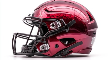 Fototapeta premium Close-up of a modern shiny red football helmet Generative AI
