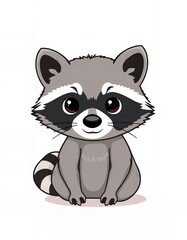 cartoon raccoon sitting on the ground with eyes wide open.