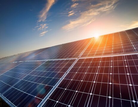 Solarmodule in der untergehenden Sonne