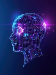 Obraz premium Circuit-inspired glowing human head with data lines