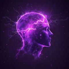 Obraz premium Symbolic purple head with flowing energy currents.