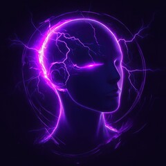 Obraz premium Silhouette head filled with purple energetic lightning