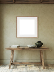 Wabi-sabi interior of entryway. 3d render.