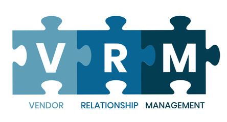 VRM - Vendor Relationship Management. business concept background. Vector illustration for website banner, marketing materials, business presentation, online advertising.