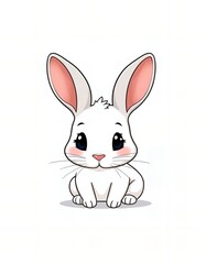 cartoon white rabbit sitting down with a white background.