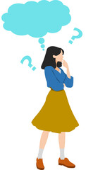 分からなくて考える女性のイラスト