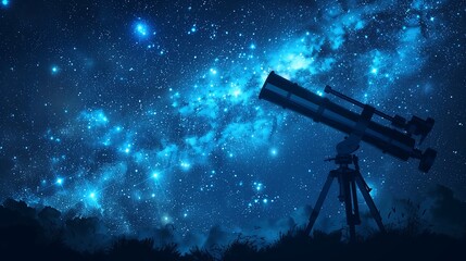 Telescope pointing towards starry night sky, astronomy concept