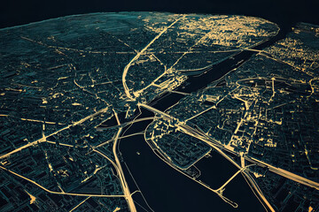 Technical aerial visual, 3D LiDAR GIS aerial map satellite scan model isolated, showing Amiens, France. Elevation, topography, render