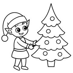 children and christmas tree.line art design.