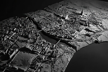 Technical aerial visual, 3D LiDAR GIS aerial map satellite scan model isolated, showing Amiens, France. Elevation, topography, render