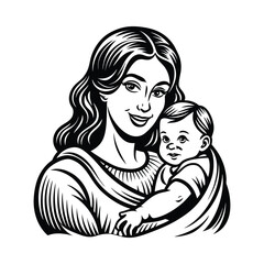 Mother Holding Child with Compassion, Heartfelt vector Illustration
