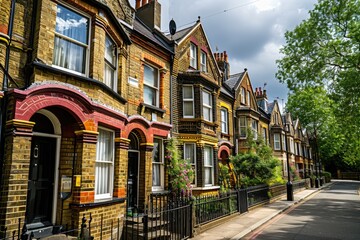 Obraz premium London Row House Market: Estate Agent Boards on Typical British Terraced Homes